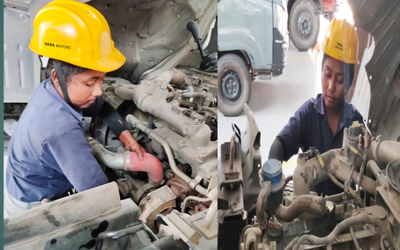 TATA MOTORS का 'कौशल्या कार्यक्रम' के अंतर्गत टाटा मोटर्स द्वारा प्रशिक्षित आदिवासी लड़कियां, मोटर मैकेनिक की ट्रेनिंग लेते हुए – महिला सशक्तिकरण और कौशल विकास की झलक"